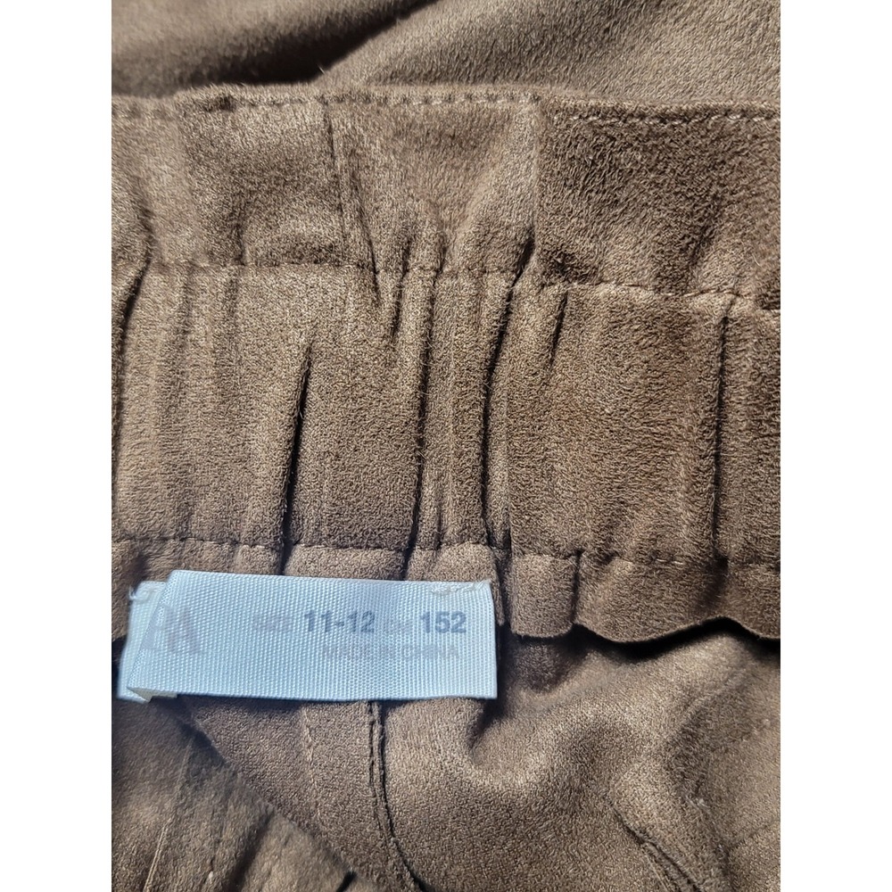Zara Kids Girls Brown Faux Suede Paperbag Waist Cuffed Shorts Size 11-12 Stretch - Picture 3 of 10